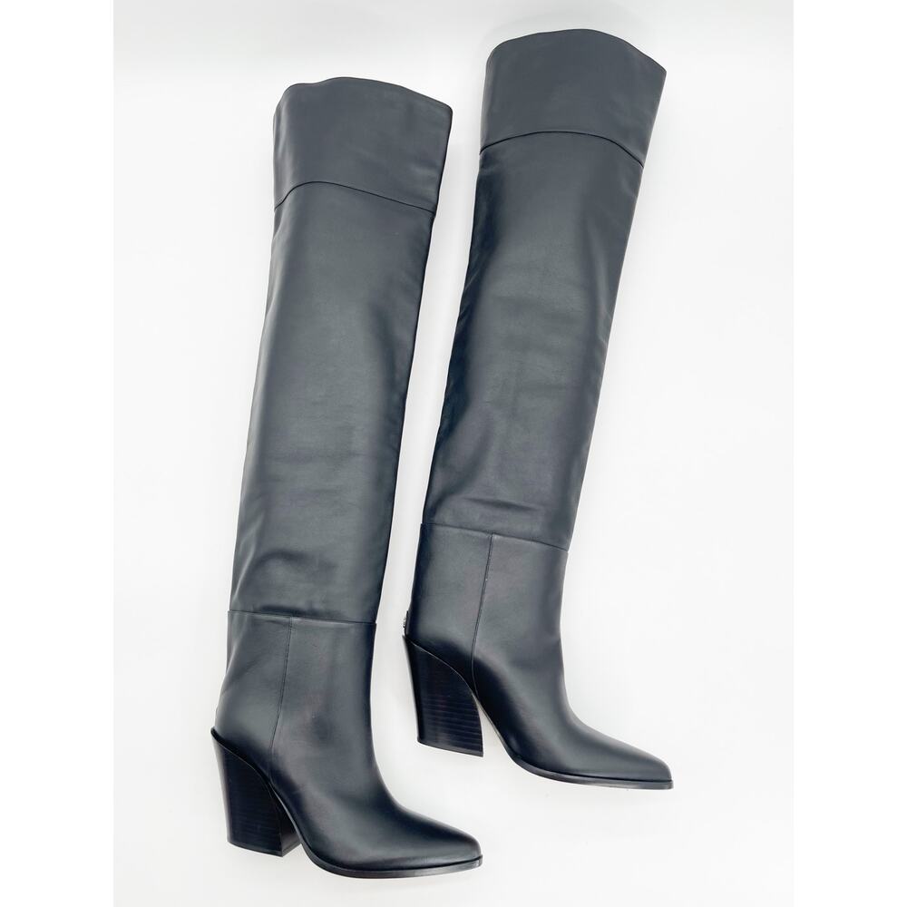 Jimmy Choo Cece 80 Black Pointed Toe Over the Knee Block Heel Boots IT 38.5 - Picture 4 of 12